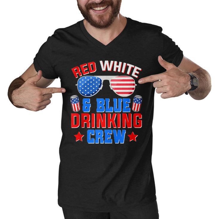 Red White And Blue Drinking Crew 4Th Of July Sunglasses  Men V-Neck Tshirt