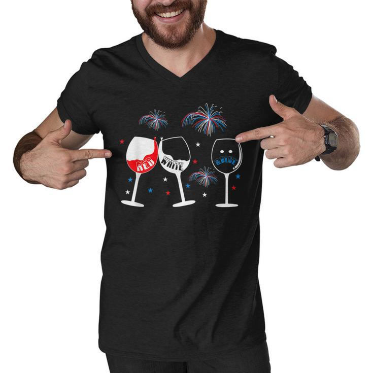 Red White And Blue Funny Wine Glass  For 4Th Of July  Men V-Neck Tshirt