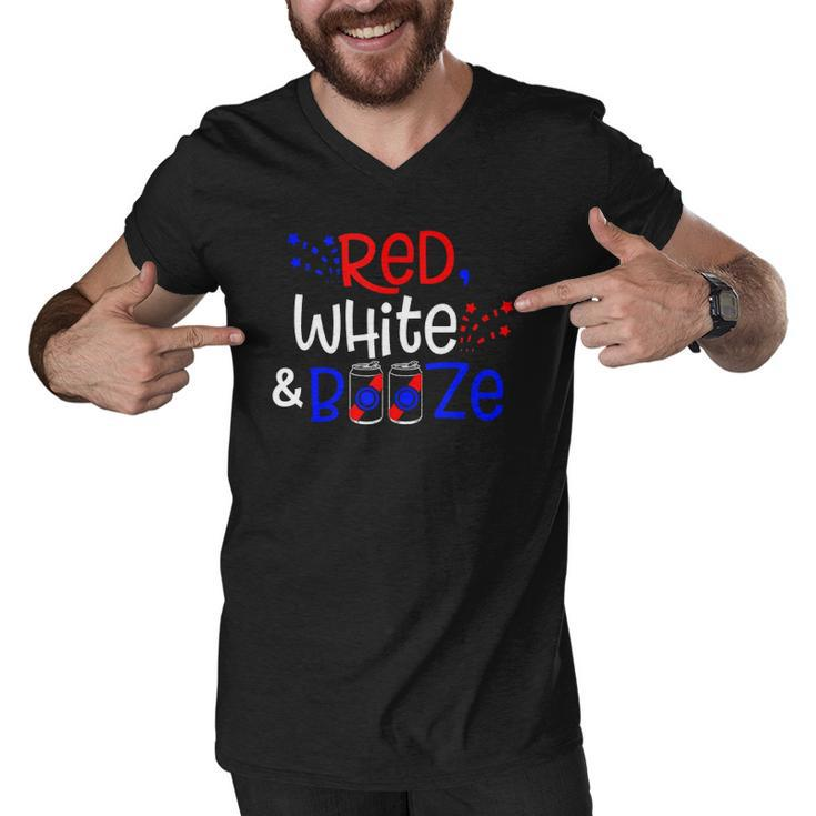 Red White And Booze  Funny Adult 4Th Of July   Men V-Neck Tshirt