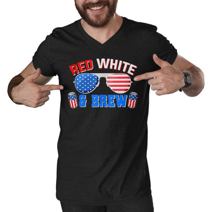 Red White And Brew 4Th Of July Funny Drinking Sunglasses  Men V-Neck Tshirt
