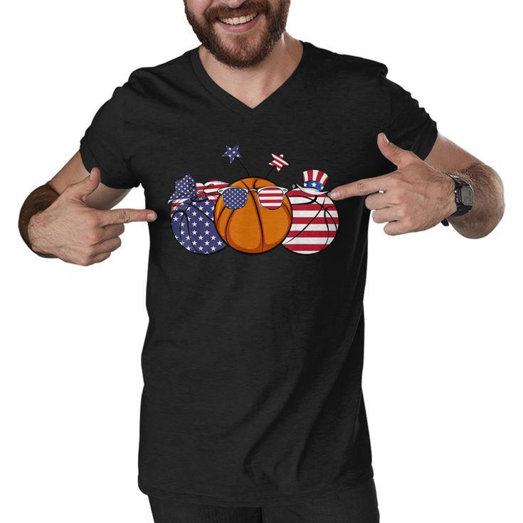 Red White Blue Basketball Lover Patriotic 4Th Of July Gifts  Men V-Neck Tshirt
