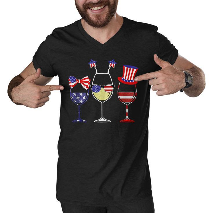 Red Wine And Blue 4Th Of July Red White Blue Wine Glasses  Men V-Neck Tshirt