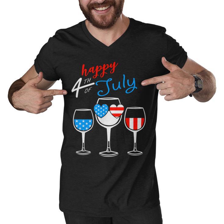 Red Wine  Blue  4Th Of July  Wine Red  White Blue Wine Glasses V4 Men V-Neck Tshirt