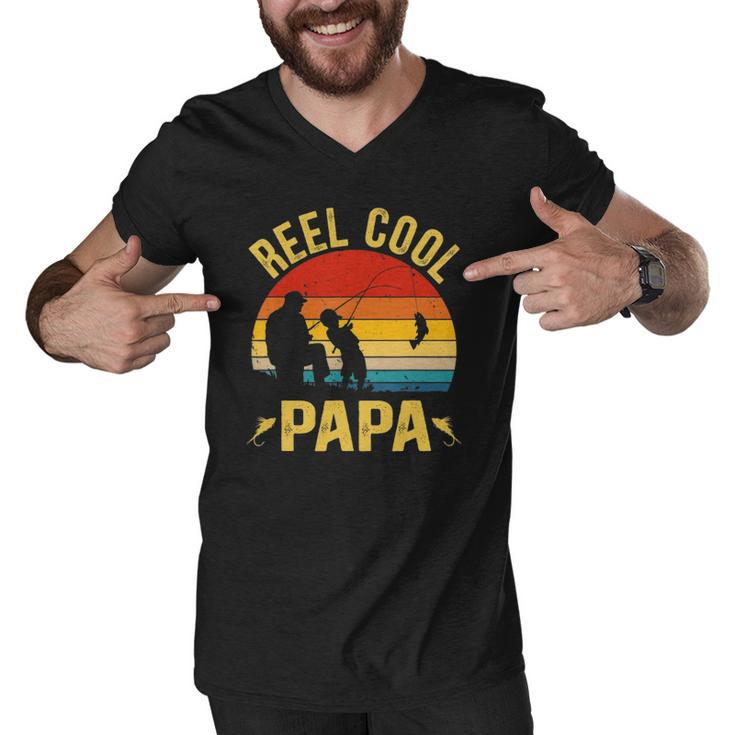 Reel Cool Papa  Funny Fishing Fathers Day Men V-Neck Tshirt