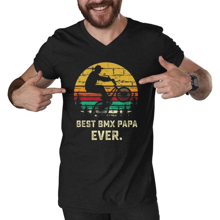 Retro Bmx Papa Freestyle Bike Funny Fathers Day Gift Men V-Neck Tshirt