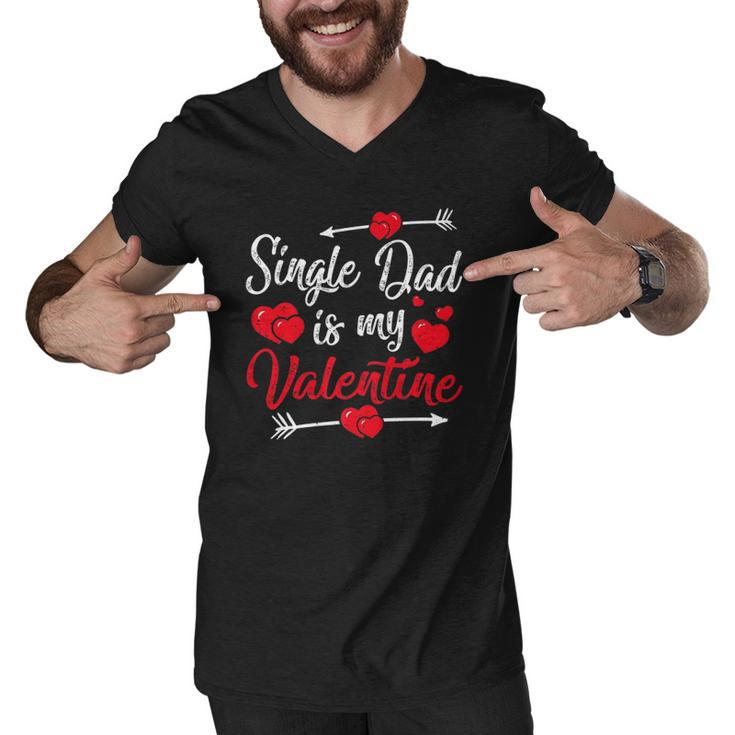Retro Hearts Single Dad Is My Valentines Day Fathers Day Men V-Neck Tshirt