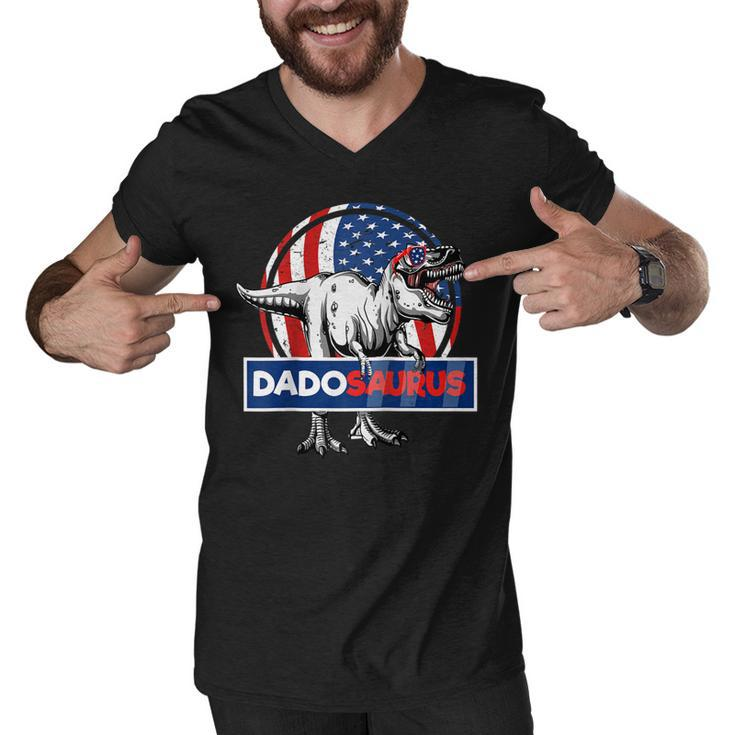 Retro Patriotic Dinosaur T Rex Dad Fathers Day 4Th Of July  Men V-Neck Tshirt