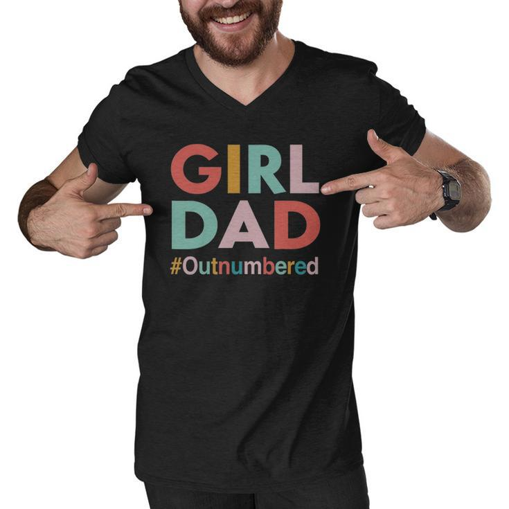 Retro Vintage Girl Dad Outnumbered Funny Fathers Day Men V-Neck Tshirt