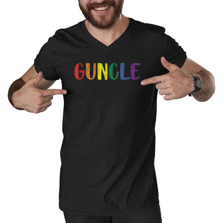 Retro Vintage Guncle Pride Uncle Gay Family Matching Lgbtq Men V-Neck Tshirt
