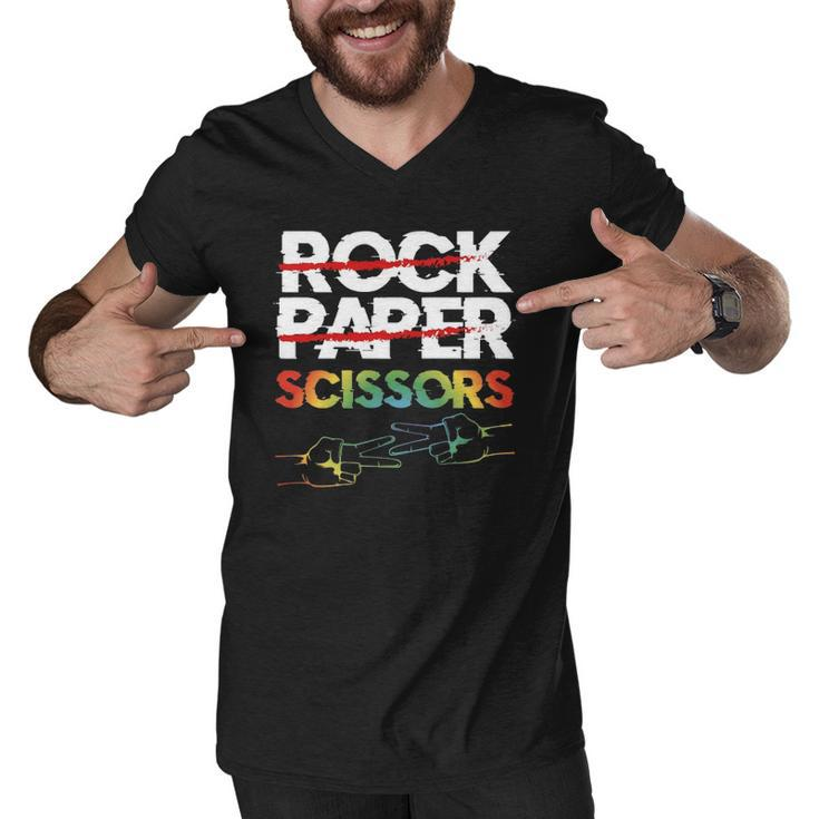 Rock Paper Scissors Lesbian Couple Lgbtq Pride Month Gift  Men V-Neck Tshirt