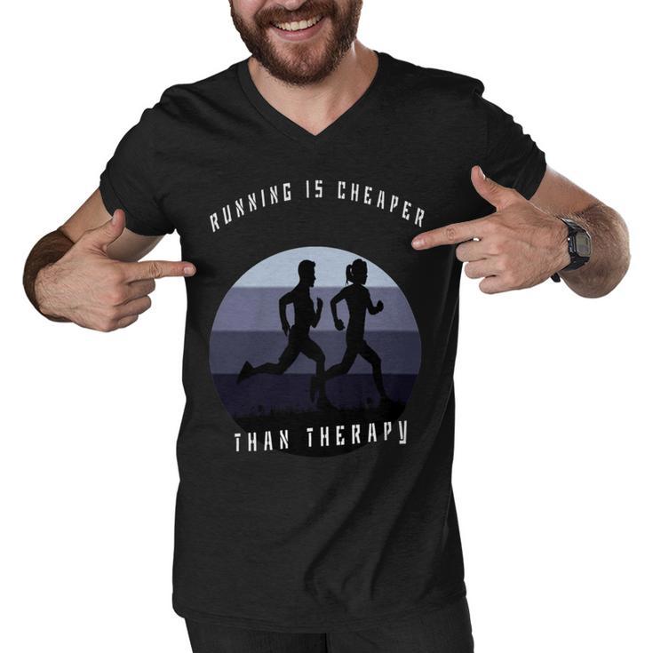 Running Is Cheaper Than Therapy Men V-Neck Tshirt