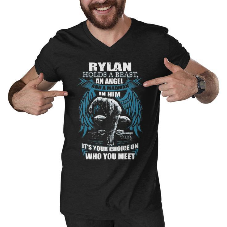 Rylan Name Gift   Rylan And A Mad Man In Him Men V-Neck Tshirt