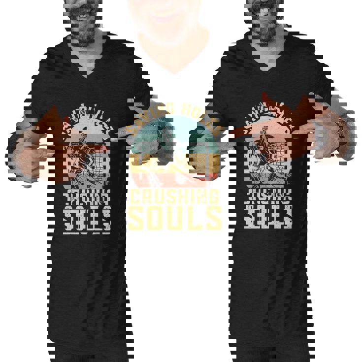 Saving Holes Crushing Souls Retro Ice Hockey Goalie Men V-Neck Tshirt