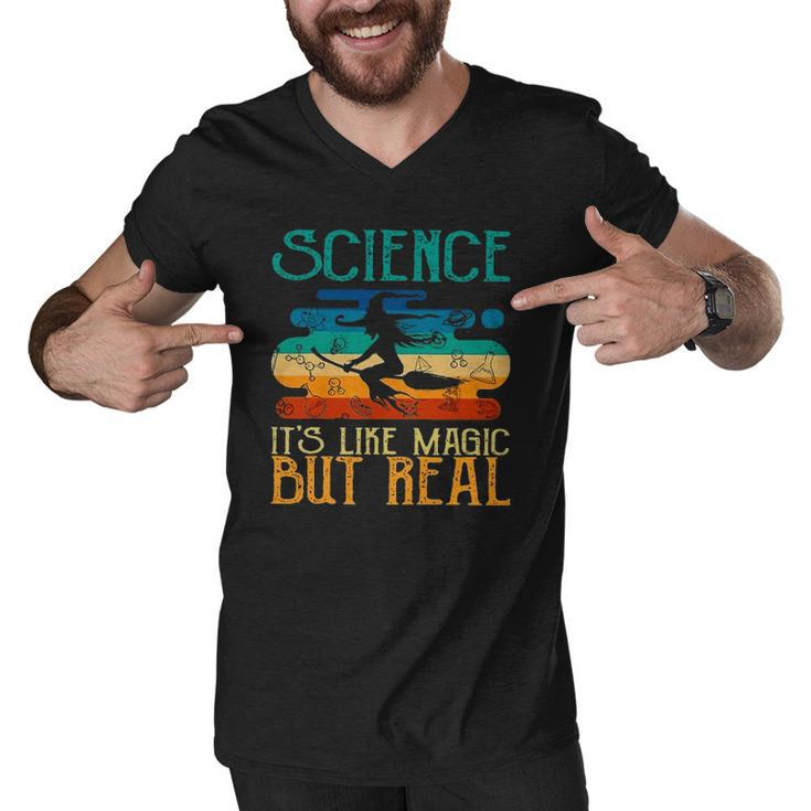 Science Its Like Magic But Real Funny Vintage Retro Men V-Neck Tshirt