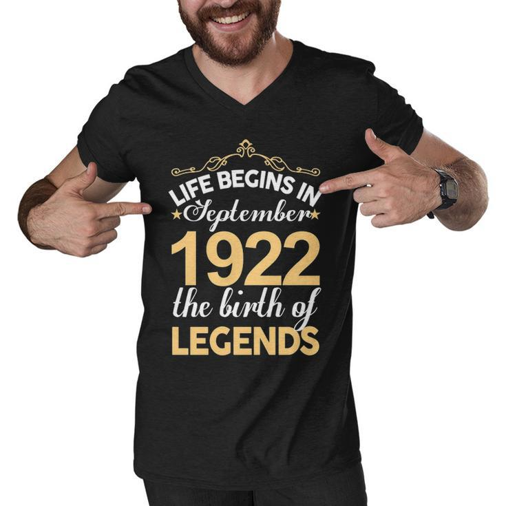September 1922 Birthday   Life Begins In September 1922 V2 Men V-Neck Tshirt
