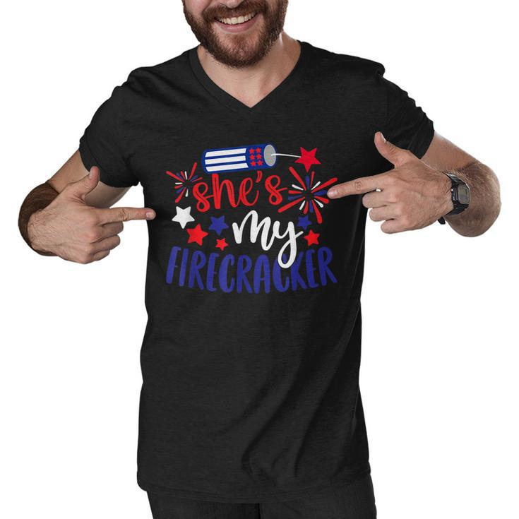 Shes My Firecracker His And Hers Patriot 4Th Of July  Men V-Neck Tshirt