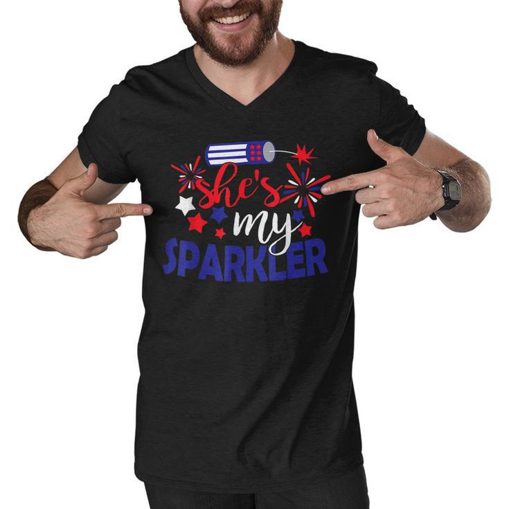 Shes My Sparkler 4Th Of July Matching Couples  Men V-Neck Tshirt