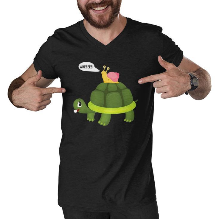 Snail Riding Turtle Funny Gift Men V-Neck Tshirt