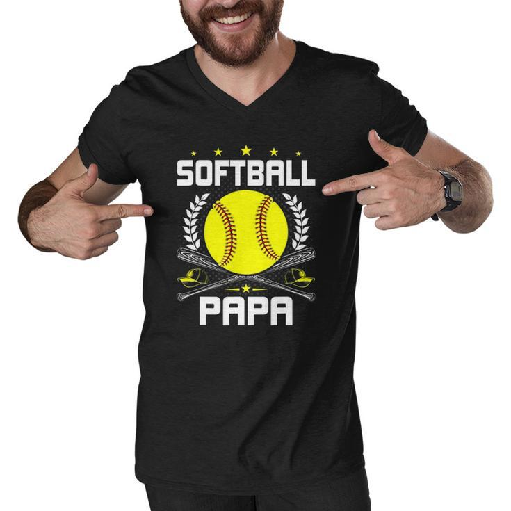 Softball Papa Baseball Lover Dad Men V-Neck Tshirt