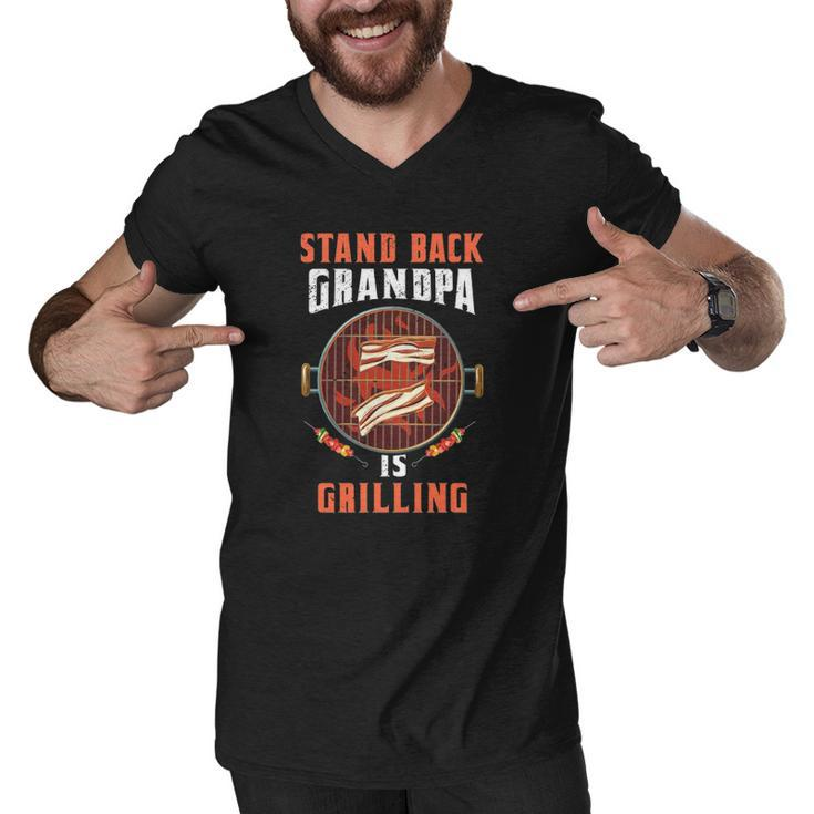 Stand Back Grandpa Is Grilling Funny Grilling Master Fathers Day Men V-Neck Tshirt
