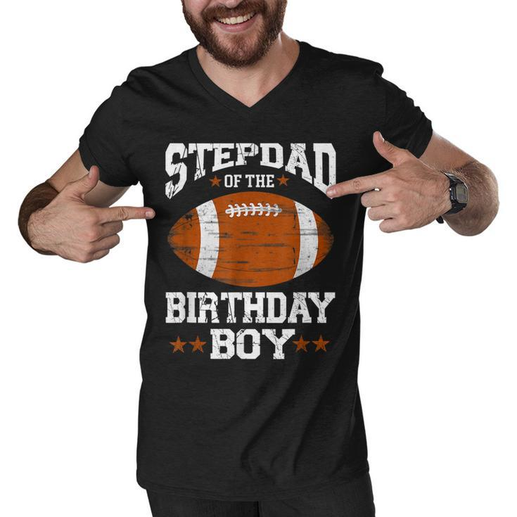 Stepdad Of The Birthday Boy Football Lover Vintage Retro  Men V-Neck Tshirt