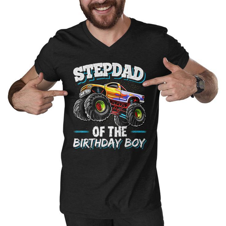Stepdad Of The Birthday Boy Matching Family Monster Truck  Men V-Neck Tshirt