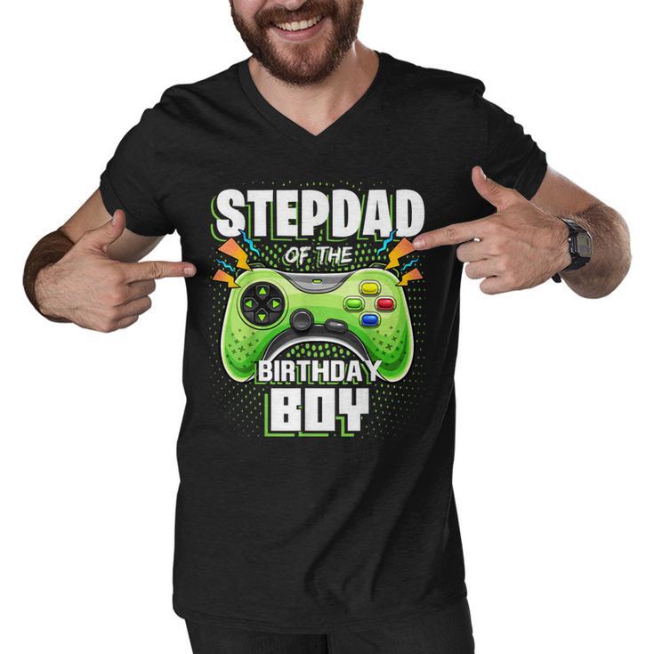 Stepdad Of The Birthday Boy Matching Family Video Game Party Men V-Neck Tshirt