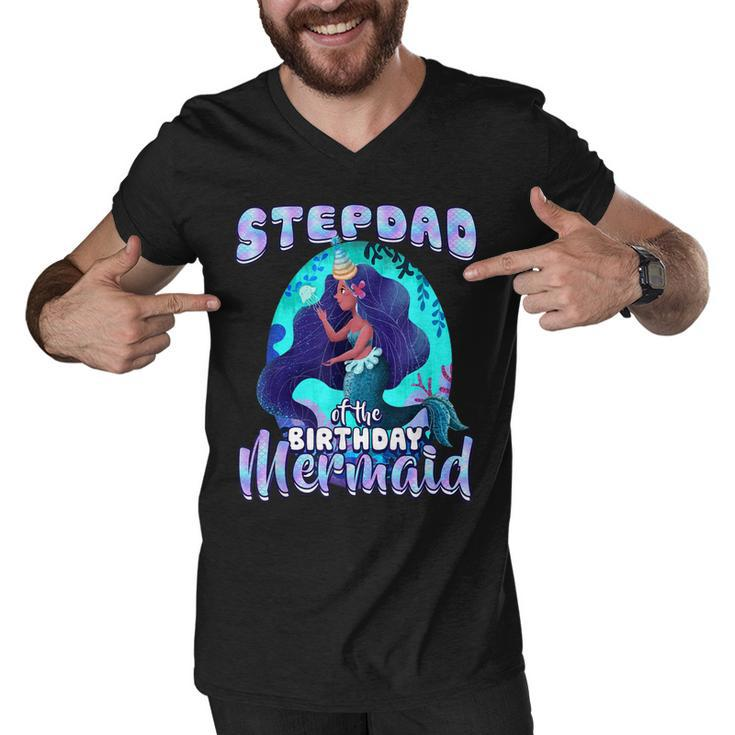 Stepdad Of The Birthday Mermaid Matching Family Party  Men V-Neck Tshirt