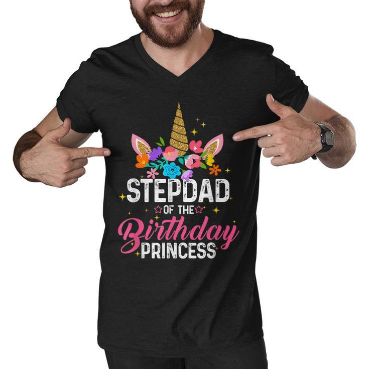 Stepdad Of The Birthday Princess Funny Unicorn Birthday Men V-Neck Tshirt