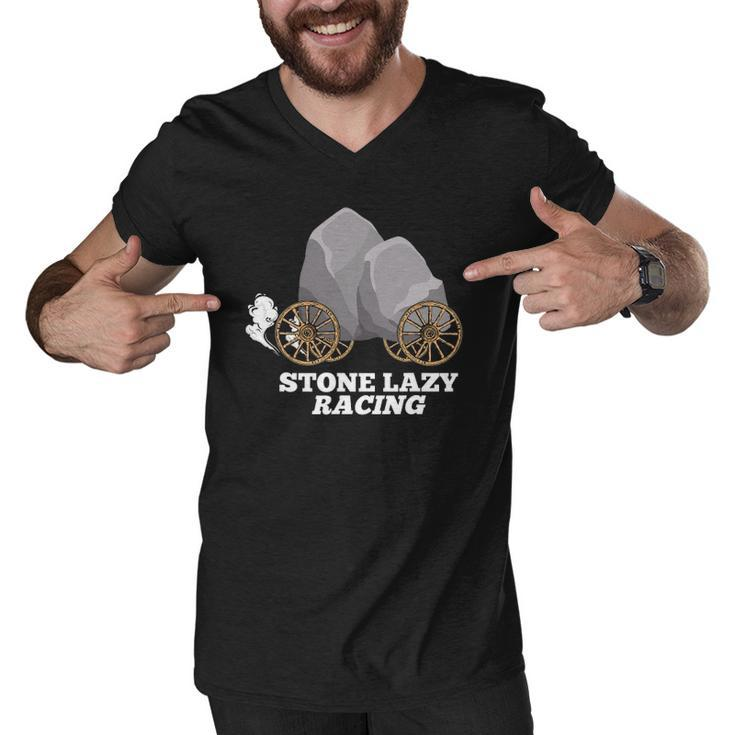 Stone Lazy Racing Rocks On Wooden Wheels Men V-Neck Tshirt
