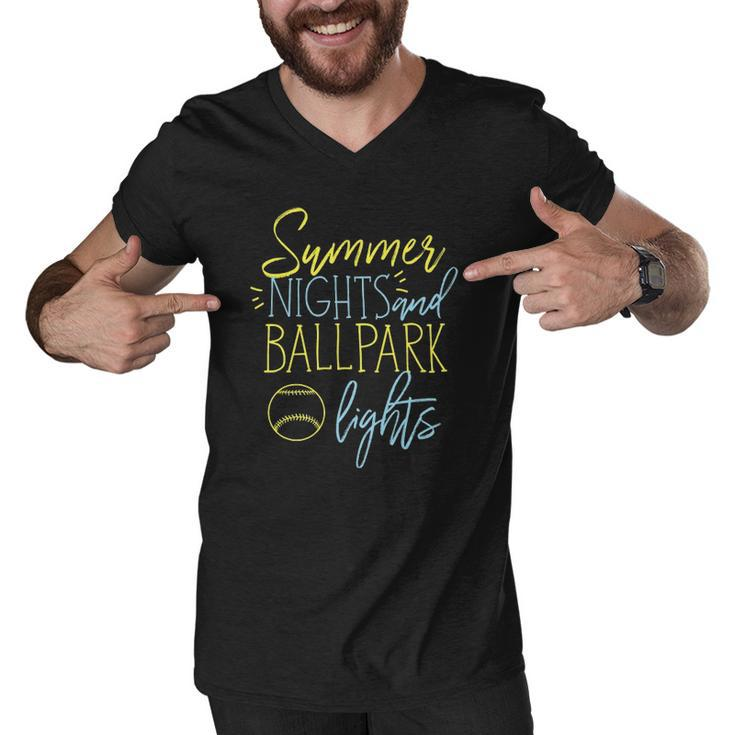 Summer Nights And Ball Park Lights Baseball Fans Men V-Neck Tshirt
