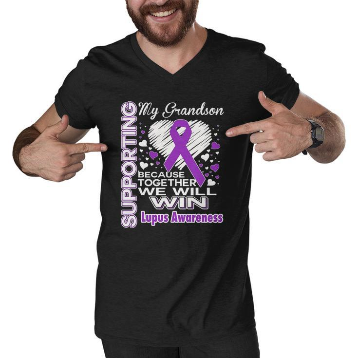 Supporting My Grandson - Lupus Awareness Men V-Neck Tshirt