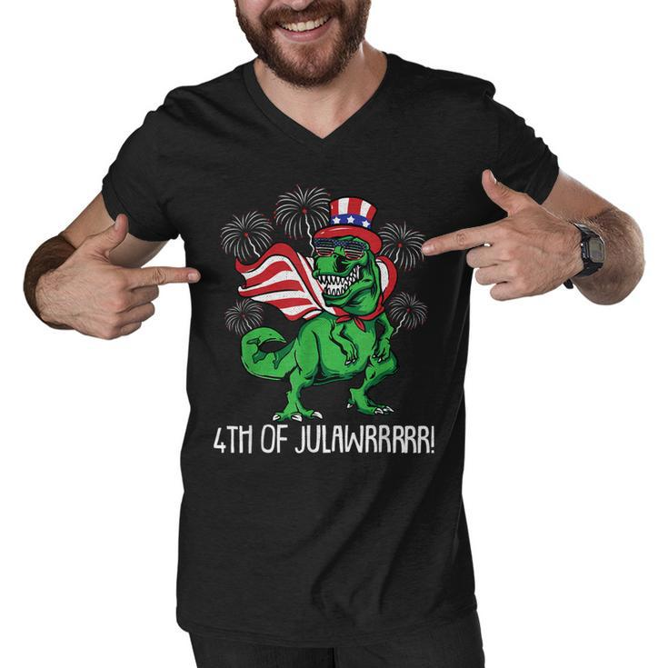 T-Rex American Flag 4Th Of July Funny Rawr Patriotic Dino  Men V-Neck Tshirt