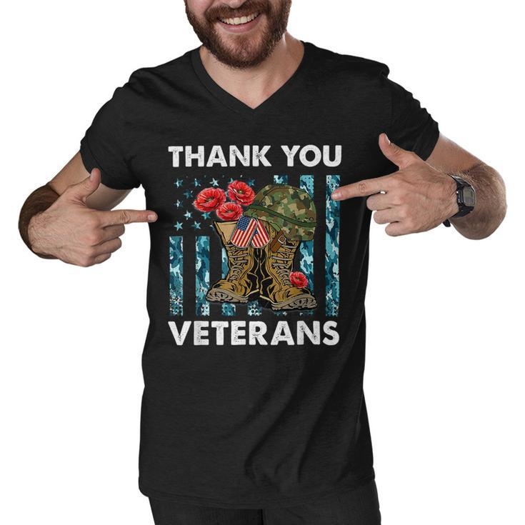 Thank You Veterans Combat Boots Poppy Veteran Day T-Shirt T-Shirt Men V-Neck Tshirt