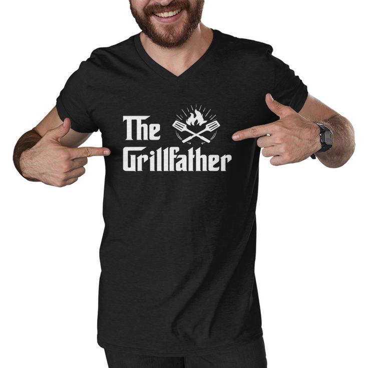 The Grillfather Funny Bbq Dad Bbq Grill Dad Grilling Men V-Neck Tshirt