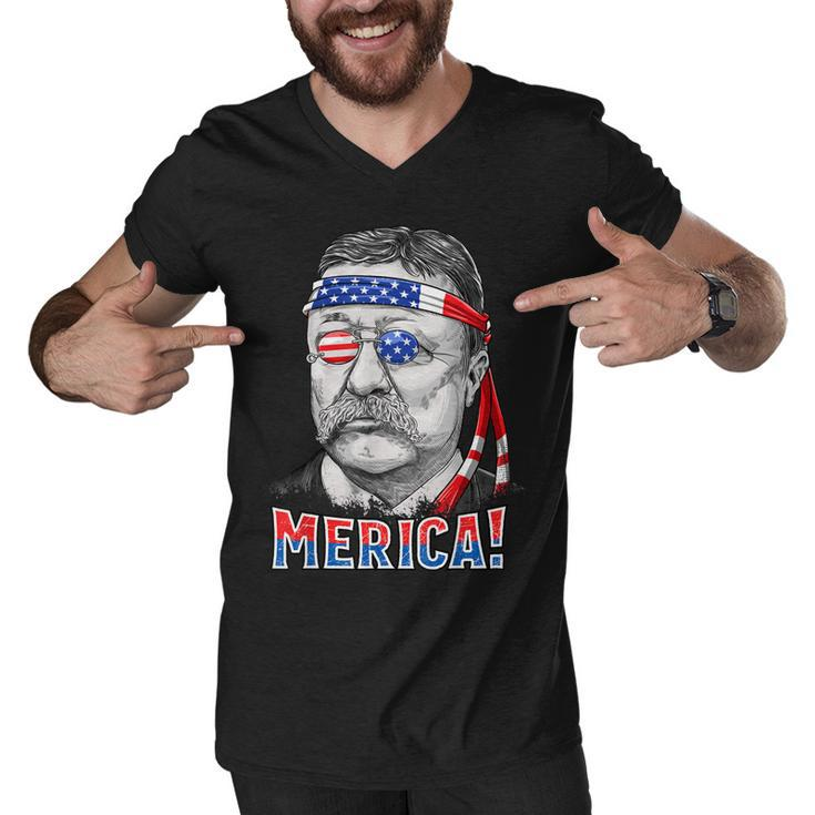 Theodore Roosevelt Merica 4Th July Men Usa Us President  Men V-Neck Tshirt