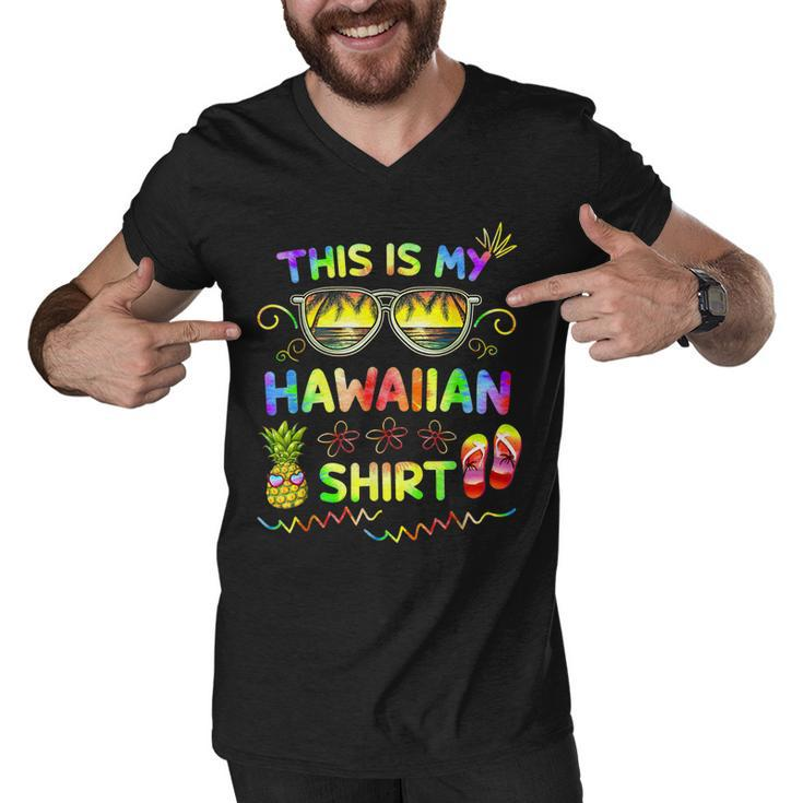 This Is My Hawaiian  Luau Aloha Hawaii Beach Pineapple  Men V-Neck Tshirt