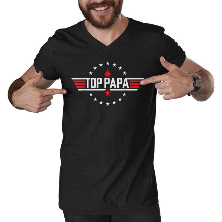 Top Papa Birthday Gun Jet Fathers Day Funny 80S Father Air  Men V-Neck Tshirt