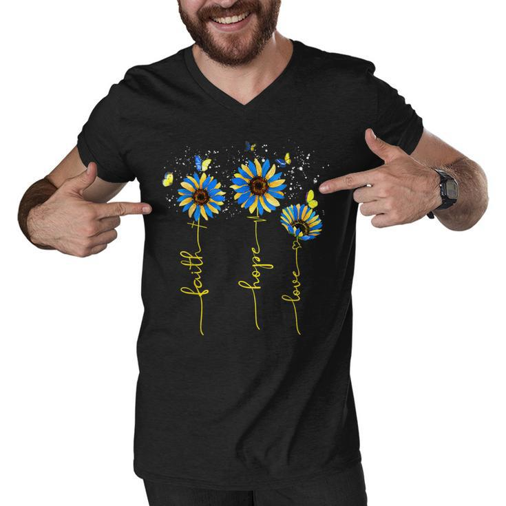 Ukraine Flag Sunflower Vintage Faith Cross Hope Love  Men V-Neck Tshirt