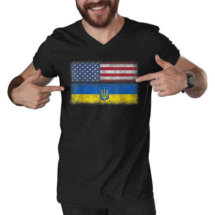 Ukrainian American Flag Ukraine Usa America Roots  Men V-Neck Tshirt