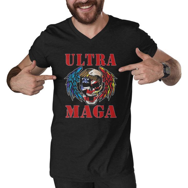 Ultra Maga Anti Joe Biden American Flag Skull Bald Eagle Men V-Neck Tshirt