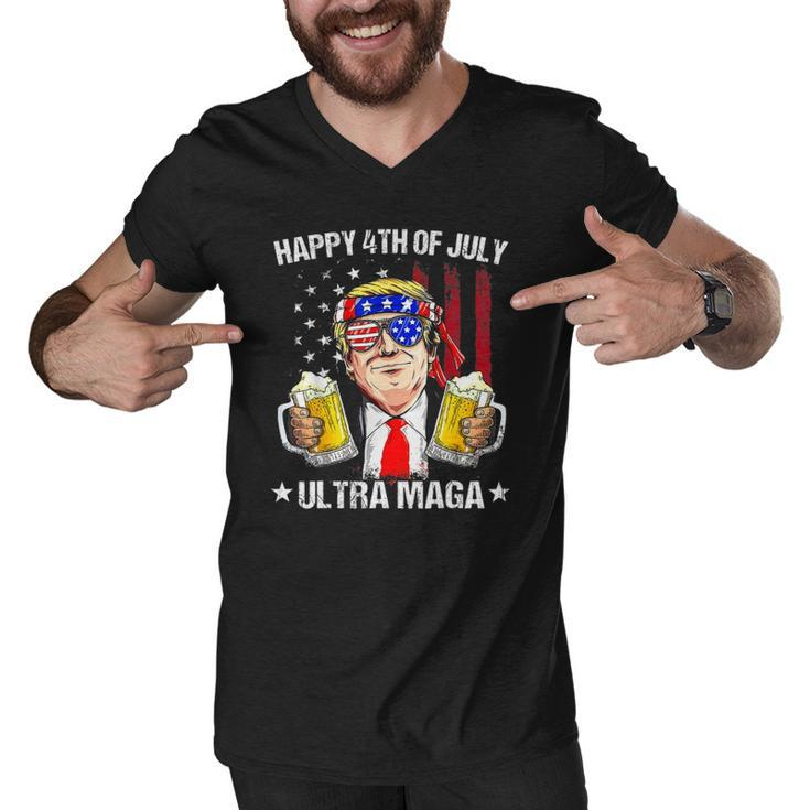 Ultra Maga Proud Pro Trump Happy 4Th Of July American Flag Men V-Neck Tshirt