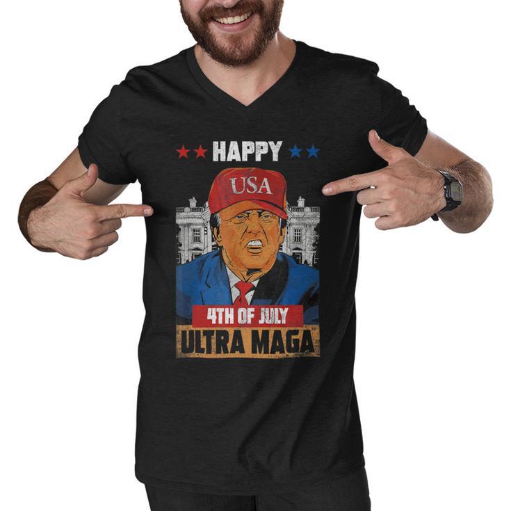 Ultra Maga Trump Happy 4Th Of July American Flag  Men V-Neck Tshirt