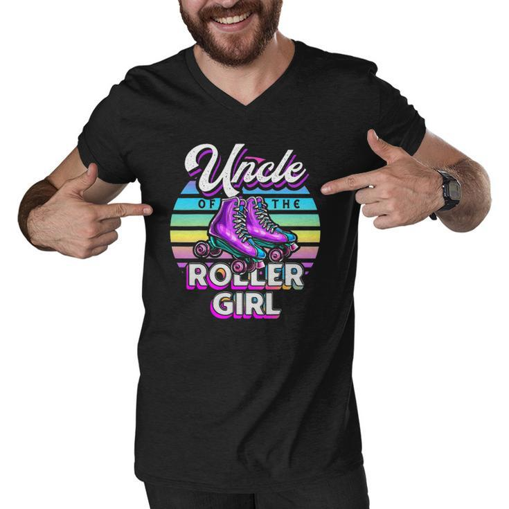 Uncle Of Roller Girl Roller Skating Birthday Matching Family Men V-Neck Tshirt