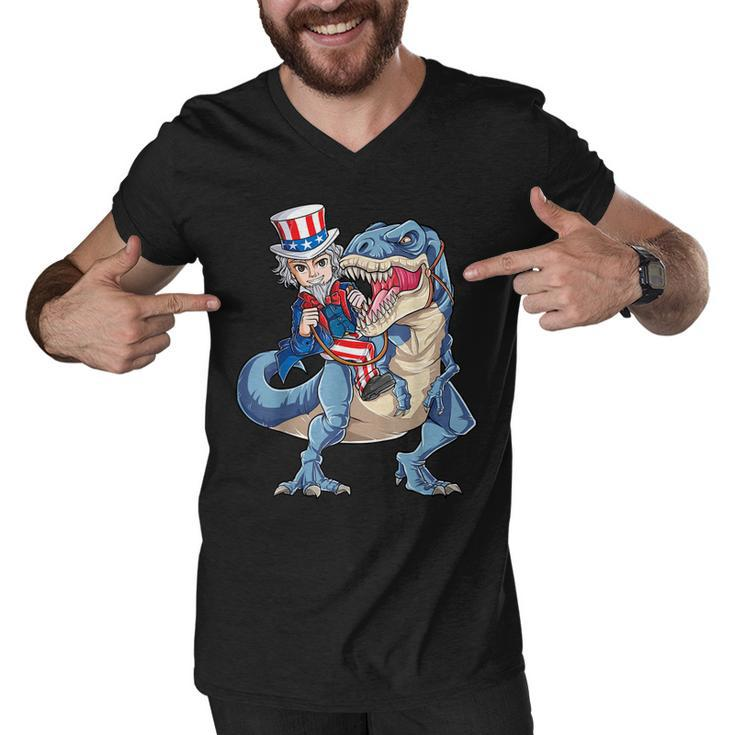 Uncle Sam Dinosaur T  4Th Of July T Rex Kids Boys Gifts Men V-Neck Tshirt