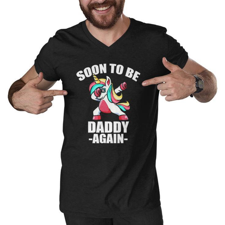 Unicorn Daddy Again 2022  Soon To Be Dad Again 2022 Baby Shower Men V-Neck Tshirt