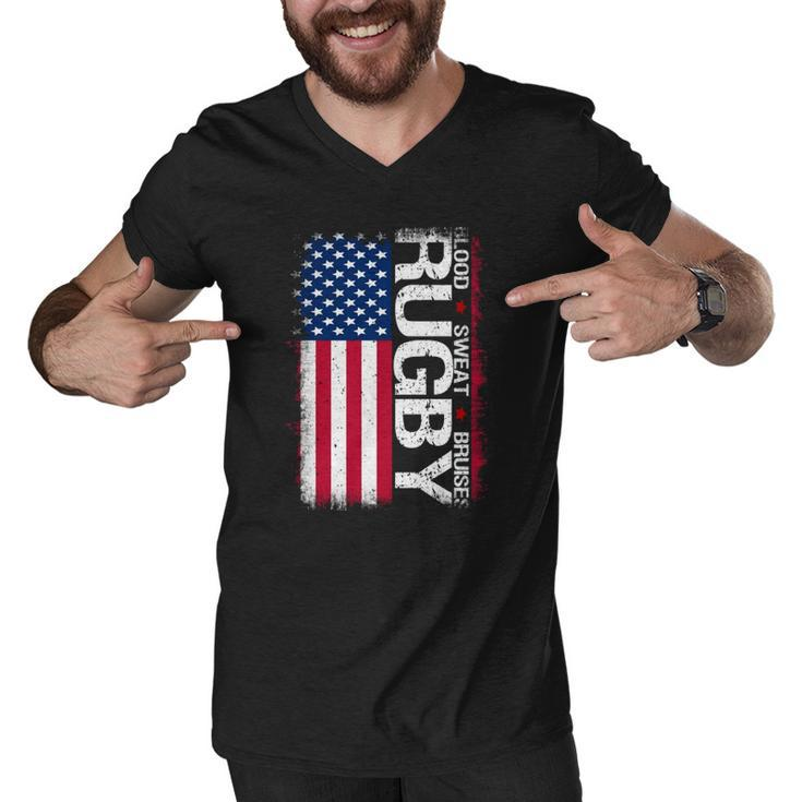 Usa Rugby American Flag Distressed Rugby 4Th Of July Gift Men V-Neck Tshirt