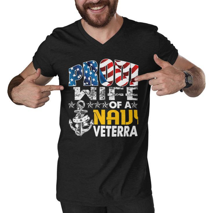 Veteran Veterans Day Proud Wife Of A Navy Veteran Vintage Veterans Day 105 Navy Soldier Army Military Men V-Neck Tshirt