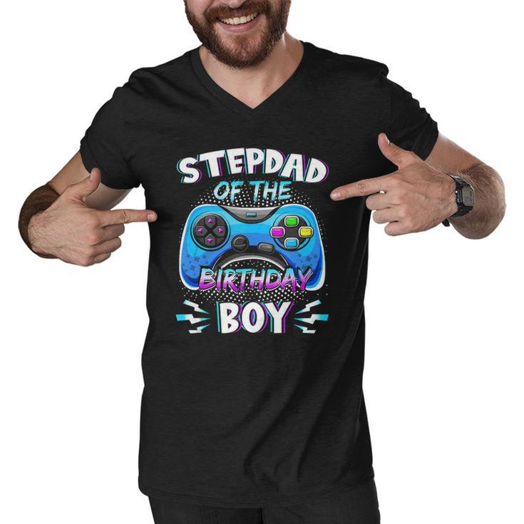 Video Game Birthday Party Stepdad Of The Bday Boy Matching  Men V-Neck Tshirt