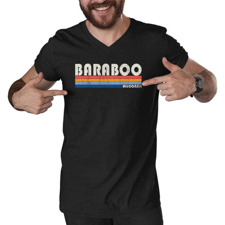 Vintage 70S 80S Style Baraboo Wi Men V-Neck Tshirt